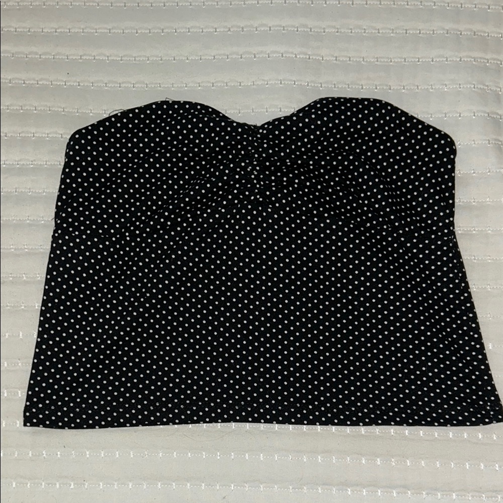 Black and White Polka Dot Strapless Top